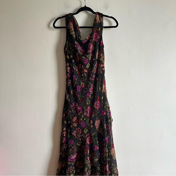 Joseph Ribkoff Sz 10 Floral Crushed Velvet Cowl Neck High Low Ruffle Maxi Dress - Picture 3 of 16